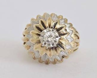 Vintage 14K Yellow & White Gold with Diamond Blue Fire Brand Ring - Size 6 (8.9 Grams)