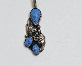 Vintage Native American Sterling Silver with Blue Stones Necklace - 18" (4.9 Grams)