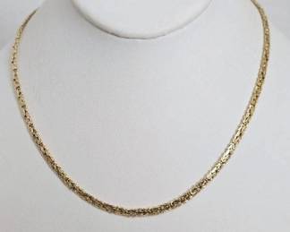 14K Gold Flat Byzantine Design Necklace - 17" (7.9 Grams)