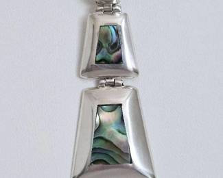 Mexico Sterling Silver with Abalone Shell Inlay Design Modern Pendant Necklace - 20" (18 Grams)