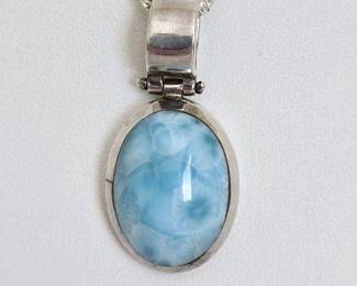 Sterling Silver with Larimar Stone Pendant Necklace - 18" (15.3 Grams)