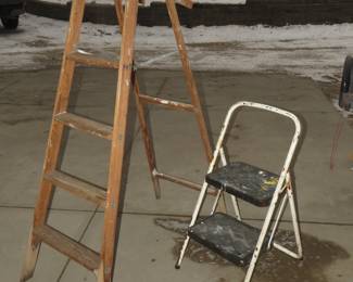 Lot 188. Folding stepstool and a 6' wooden ladder