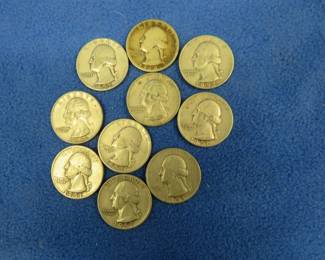Lot 460. Ten silver Washington quarters