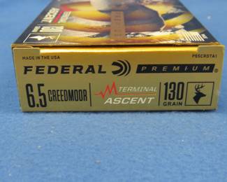 Lot 84. Federal Premium 6.5 Creedmoor. 130-grain. Full box of 20 rounds.