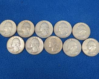 Lot 456. Ten silver Washington quarters