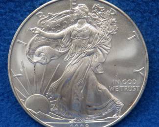 Lot 455. 2008 American Silver Eagle. One ounce of .999 fine silver.