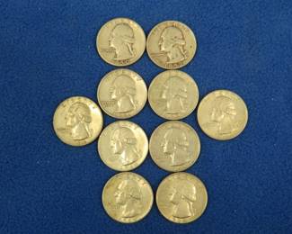 Lot 464. Ten silver Washington quarters