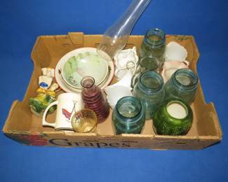 Lot 214. Glassware including green canning jars