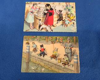 Lot 240. Two vintage Alfred Mainzer anthropomorphic cat postcards