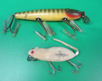 Lot 228. Heddon Meadow Mouse and a CCBC Wooden Pikie Minnow with glass eyes