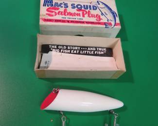Lot 36. Floyd Tucker Co. 4" Mac's Squid Salmon plug in like-new condition with the box and papers