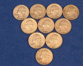 Lot 453. Ten silver Washington quarters