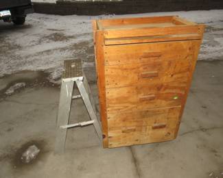 Lot 158. Stepstool and a homemade 4-drawer rolling chest