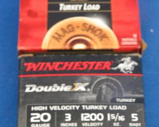 Lot 409. One box of 10 Federal and one box of 10 Winchester (20 total) 20-gauge {#}5 turkey load shotgun shells