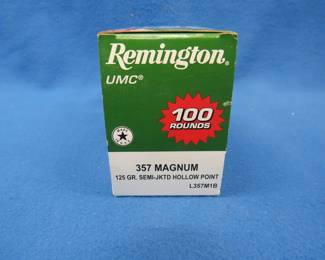 Lot 83. Remington 357 magnum. 125-grain semi-JHP. Full box of 100 rounds.