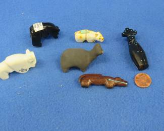 Lot 279. Six Zuni fetish figurines. Artists as pictured.