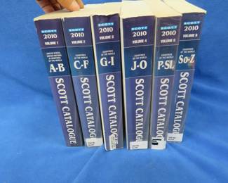 Lot 432. Complete six-volume set of Scott's Stamp catalog. Contains information on all stamps from every country thru 2010.