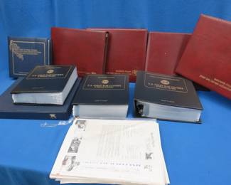 Lot 450. Nine binders with First Day Issue cachets including informational pamphlets. Some loose pages as well. Includes Sterilite tote.