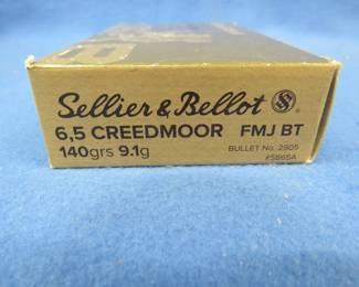 Lot 29. Sellier & Bellot 6,5 Creedmoor. 140-grain FMJ. Full box of 20 rounds.