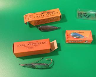 Lot 63. Three Johnson Silver Minnows in their boxes marked No.1, No.2, and No.10105