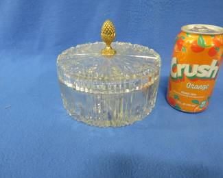 Lot 215. Fancy covered candy dish with gold colored finial