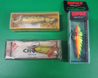 Lot 224. Rapala Original F5 minnow, Pflueger Chum Spoon, South Bend Finn-Oreno