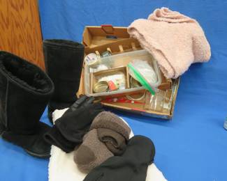 Lot 103. Size 8 Beartrap boots, scarves, candles and more