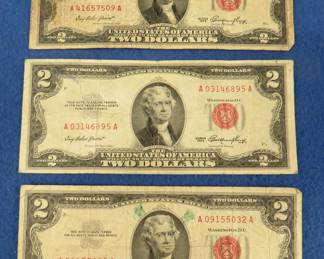 Lot 253. Three $2.00 bills. Two are Series 1953 and one is Series 1963.