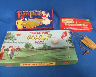 Lot 219. Vintage games including a leather pouch with marbles