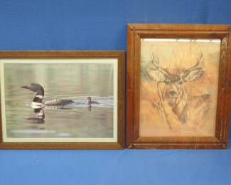 Lot 79. Wildlife themed wall art. The loon is 26" x 20" and the deer is 24" x 20".