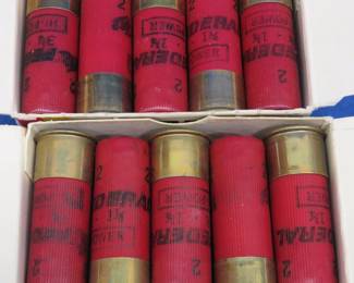 Lot 401. Two boxes (50 total) of Federal seconds 12-gauge {#}2 mag shotgun shells.