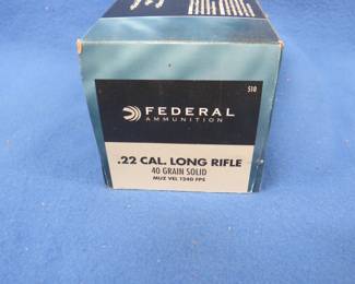 Lot 139. Federal 22 LR. 40-grain solid. Full brick of 500 (10 boxes of 50 each) rounds.