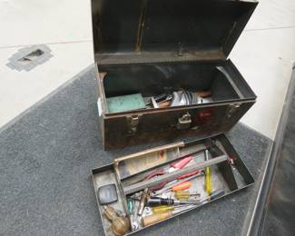 Lot 168. Metal tool box and tools