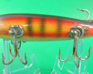 Lot 474. Vintage Pflueger 3 5/8" 5-hook Neverfail 3100 wooden bait introduced in 1907.