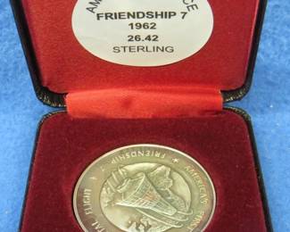 Lot 328. America in Space 1962 Friendship 7 sterling silver medallion. Total weight 26.42 grams.