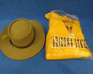 Lot 396. NIP Arizona State Men's XXL hoodie and a size 7 3/8" Stetson cowboy hat in excellent condition. The hat is tagged 7 3/8", but it fits 7 1/2" better.