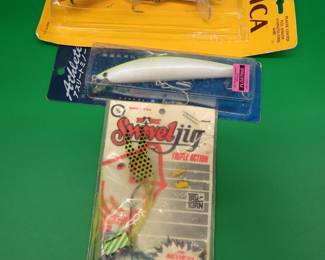 Lot 382. NIP NICA 6" bait. NIP Hart Swivel jig. NIP Athlete Floating 5 1/2" Minnow.