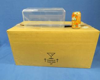Lot 125. Full box of 8 used plastic display boxes in original shipping box. 13" x 5 1/2" x 5". Includes 8 cardboard sleeves.
