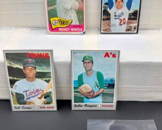 Vintage Baseball Card Lot (4) Card Lot Mickey Mantle, Rollie Fingers, Rod Carew