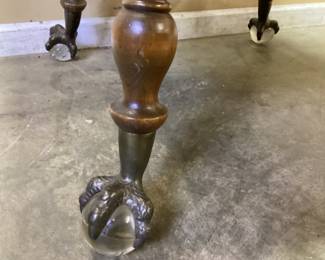 ANTIQUE OAK GLASS BALL & CLAW FOOT PARLOR TABLE