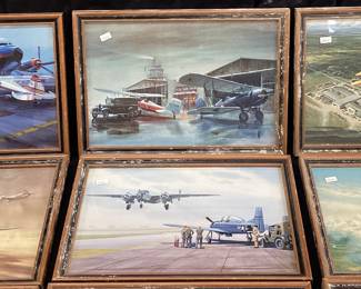 (9) FRANK LOUDIN AVIATION FRAMED PRINTS, STAGGERWING SALUTE, FLIGHT PLAN, STRIKER II, DELTA CLASS 56, CLUB CUB & CONNIE