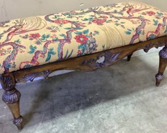 CARVED WOOD UPHOLSTERED WINDOW BENCH
