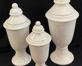WHITE LIDDED URNS SET OF 3
