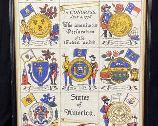 THIRTEEN STATES OF THE UNITED STATES FRAMED LINEN SCROLL