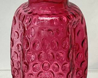 VTG. CRANBERRY COIN DOT PINCHED VASE, 7.5’’H