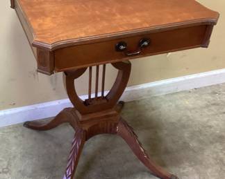 MERSMAN 7378 MID CENTURY LYRE BASE SINGLE DRAWER PEDESTAL TABLE