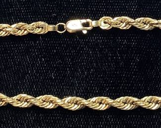 14KT YELLOW GOLD ROPE CHAIN BRACELET, 2.6g TOTAL WEIGHT
