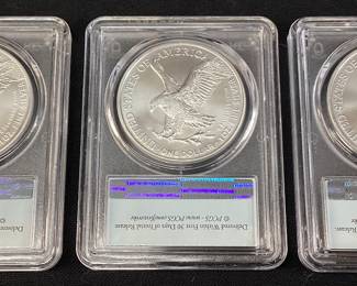 (3) 2022 SILVER EAGLE DOLLARS, FIRST STRIKE, MS70 GRADE