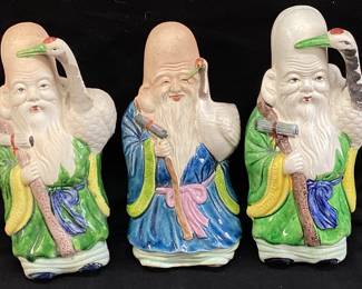 (3) CHINESE SHOU XING POTTERY WALL POCKET PLANTERS