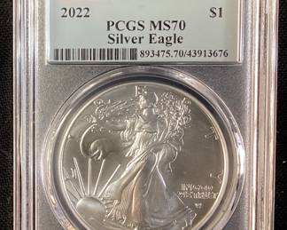 2022 SILVER EAGLE DOLLAR, FIRST STRIKE, MS70 GRADE